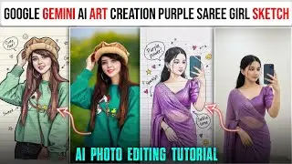 Google Gemini AI Art Creation | Purple Saree Girl Sketch | AI Photo Editing Tutorial in Hindi
