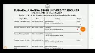 MGSU BIKANER B.A. PART (1st,2nd, 3rd) Time Table 2020