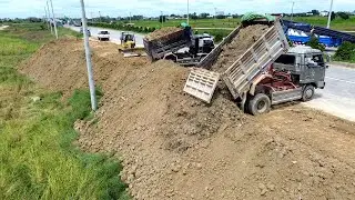 GREAT WORK !! Bulldozer Komatsu Landfill Delete Green Grass Best Skill Dump Truck 5Ton Pushing Soils