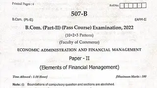 EAFM  | B.Com 2nd Year 2022 Paper-2 Exam | Main Questions Paper EAFM 2022 |