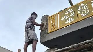 Plastering Techniques_Entrance Portico Roof Design Brickwall Piller Plastering|Piller PlasteringWork