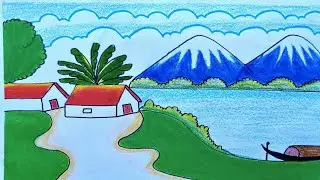 Peaceful Village Scenery Drawing #Nature Art Tutorial #Village Life Scenery Drawing 🎨#studentproject