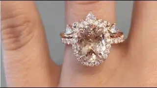 Adalee & Tempest - Gorgeous Rose Gold 2ct Oval Morganite Diamond Halo Wedding Ring Set