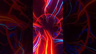 Abstract tunnel with rings with neon glowing hair, threads.