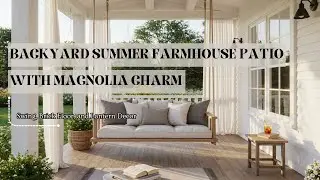 Backyard Summer Farmhouse Patio with Magnolia Charm: Swing, Brick Floor, and Lantern Decor