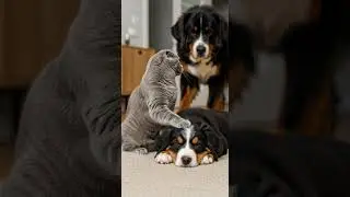 Scottish Fold Bullies a Bernese Puppy&hellip; Until They Become Best Friends #CutePets #DogLovers #CatLife