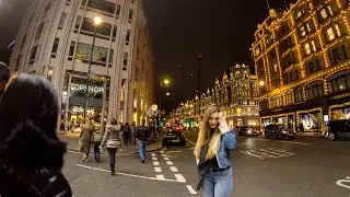 Walking in London: South Kensington to Knightsbridge Station at Night [4K, Binaural]