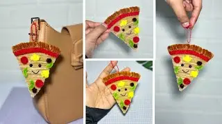 🍕Fuzzy Wire Keychain - Pizza Keychain With
