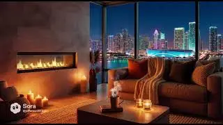 Miami Skyline at Night 🌴 | Cozy Fireplace Ambience for Sleep, Study & Relaxation (3 Hours)
