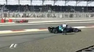 F1 2007 Jenson Button's Honda catches fire at Bahrain FP2 due to an oil leak [PURE SOUND]