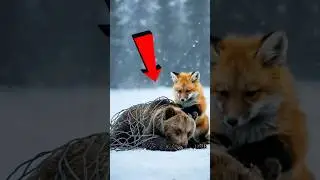 This Fox Cub Saves a Crying Bear Cub Trapped in Metal Wires🦊🐻 #animalrescue #fox