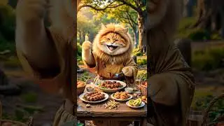 The fluffy cat sat like a tiny loaf, eyes wide down its a dinner time #CatLover #Animation #AI #fun