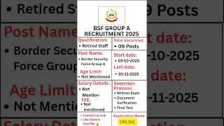 Border Security Force Group A RECRUITMENT 2025 ll Apply Now New Job #bsf #armyexam #indianarmy #2025