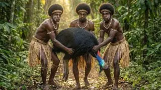 Papua Tribe Hunting and Eating Cassowary | Primitive Survival & Tribe Life