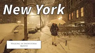 Walking in Snowstorm in New York - Snowfall Walk in Jackson Heights, NYC