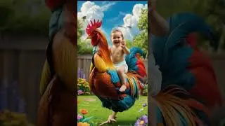 #PlayfulMoment#JoyfulChild#RoosterFun#AnimalAnimation#WhimsicalScene#MagicalMoment#InnocenceAndJoy