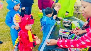 (4K)🍭🎃🍬Halloween Party and Fun in Trampoline Pumpkin Painting Candy Collection Part -2