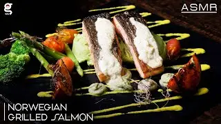 ASMR Norwegian Grilled Salmon Recipe | Cooking ASMR | ASMR Eating🎧