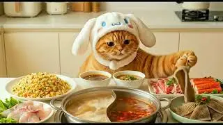 Cute Cat Immersive Eating Show 🐱🍲 | Hot Pot Feast ASMR | Relaxing & Stress Relief