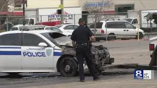 Police chase ends in crash in Gates, cruiser catches fire