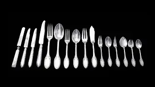 Lapparra:  327pc. French Sterling Silver Flatware Set, Service for 18, 28 Serving Pieces + Cabinet