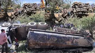 Massive Truck Accident Fail Into Canal! 2 Giant Cranes Needed for Rescue
