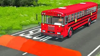 Red Bus vs Massive Speed Bumps #2 - BeamNG.Drive