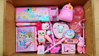 Unboxing Satisfying Pink Stationery📚, Pencil Case, Sharpener, Pouch, Pen, Erasner, Ruler, Piggy Bank