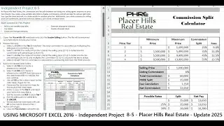 USING MICROSOFT EXCEL 2016 - Independent Project 8-5 - Placer Hills Real Estate (Full answer 2025)