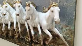Vastu 7 Running horses 3d Embossed Mural wall hanging painting for home decor