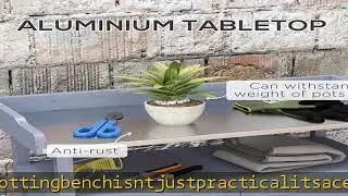 Outsunny Outdoor Wooden Potting Bench Table, Garden Workstation with Storage Cabinet, Aluminum Tabl