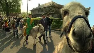 Palmprozession in Schwanfeld mit echtem Esel