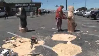 Artist carves bears using chain saw