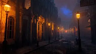 Halloween Ambience | Victorian London Thunderstorm (Horses, Walking on Cobblestone) | Relaxing Music