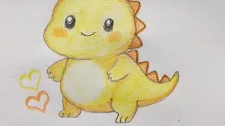 How to draw a cute yellow Dino|| dinosaur drawing easy 