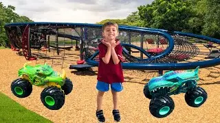 MONSTER TRUCKS RaCe & PLaY AT THE PARK! 🛝 Hot Wheels Monster Truck LIVE GlOW PARTY!
