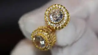 Gold Iced Out Ear Studs, Hip Hop Ear Studs, Mens Diamond Ear Studs, Womens Diamond Ear Studs