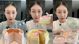 ASMR 🌹 Rose Crepe Cake,Cream Cake & Colorful Creamy Mochi | Soft & Satisfying Eating Sounds #asmr