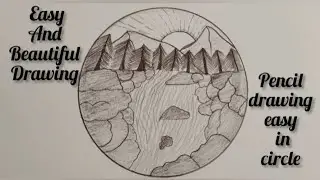 How to draw beautiful village scenery 😍✏️Nature drawing easy and beautiful 😍very easy circle drawing
