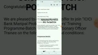 Selected for ICICI PO programme 76 batch 2023