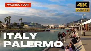 Palermo: Libertà District to Marina Yachting. December 27 2023. Walking Tour, 4K Ultra HD 60fps
