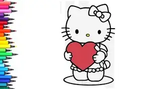 Easy Draw Hello Kitty Holding Heart | Drawing For Kids 