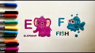 E for Elephant 🐘 | F for Fish 🐠 | Easy Alphabet Drawing and Coloring for Kids | ABC Learning