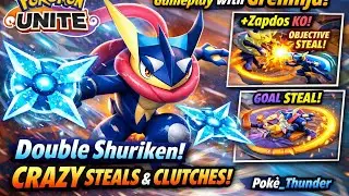 Pok&eacute;mon Unite gameplay with Greninja (Double, shuriken) with crazy steals and clutches| Pok&eacute;_Thunder