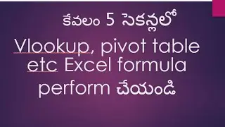 MS Excel Macro -       కేవలం 5 సెకన్లలో Vlookup, pivot table etc Excel formula perform చేయండి