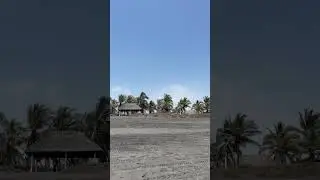 Panoramic Beach View with Red Flag