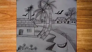How to draw Village Scenery with pencil sketch//Easy drawing vedio for Beggars।।