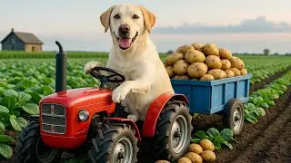 DOG FARM: Repair Potato Harvester & Harvest Potatoes 🚜🥔 | Farm Vehicles Animation