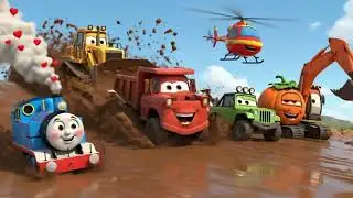 ULTIMATE WET WILD EXPEDITION: CARTOON BULLDOZER, DUMP TRUCK, JEEP, TRAIN, MIXER, ELEPHANT, TIGER