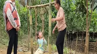 Single mother, saying goodbye to hermother in law in tears, making a swing forher children